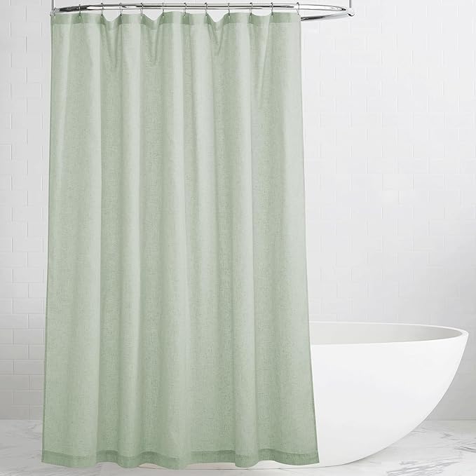 KGORGE Linen Shower Curtain - Semi Sheer Lightweight Button Hole Half Privacy Quick Dry Shower Curtains for Bathroom Bathtub Decor, Sage Green, 54 x 78 inches Long, Hooks Included