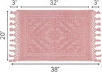 Savi Home Cotton Woven Jacquard Bathroom Rug, Woven Fringe Bathroom Mats, 100% Cotton, Non - Slip Bath Mat, Durable Thick Bath Mat 20”x38” with Fringes, Baby Pink
