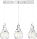 TENGXIN 3-Light Pendant Lights for Kitchen Islands - 6 Inch Brushed Nickel with Striped Glass. Farmhouse Style, Ideal for Dining Rooms and Bedrooms, Model TXPLBN12-3.