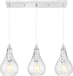 TENGXIN 3-Light Pendant Lights for Kitchen Islands - 6 Inch Brushed Nickel with Striped Glass. Farmhouse Style, Ideal for Dining Rooms and Bedrooms, Model TXPLBN12-3.