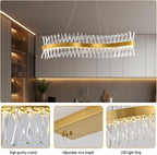 Modern Crystal Chandeliers, L47" Large Chandeliers for Dining Room Over Table, S-shape Luxurious Gold Rectangular Dining Room Chandelier Linear Kitchen Island Lighting, Dimmable Ceiling Light Fixture