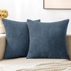 MIULEE Blue Corduroy Pillow Covers Pack of 2 Boho Decorative Spliced Throw Pillow Covers Soft Solid Couch Pillowcases Cross Patchwork Textured Cushion Covers for Living Room Bed Sofa 16x16 inch