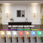 Battery Operated Wall Sconces Set of 2, 5000 mAh Rechargeable Bulb with 12 RGB Colors Dimmable Wall Sconce for Living Room Bedroom,Gold