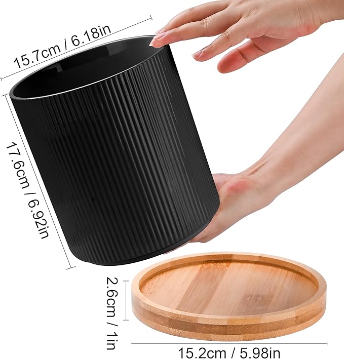QUELIEN 360° Rotating Ceramic Utensil Crock - Large Kitchen Counter Organizer with Cork Base, Elegant Home Decor for Cooking Tools, Housewarming,Mothers Day & Christmas Gift Ideas (black)