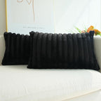 JOJUSIS Pack of 2 Faux Fur Plush Decorative Throw Pillow Covers Couch Cushion Case Soft Pillowcases (Black, 12 x 20-Inch)