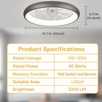 20'' Ceiling Fan with Light, Upgraded Low Profile Fan, Flush Mount Ceiling Fan, 6 Speeds, Dimmable LED, App & Remote Control, Quiet DC Motor, for Bedroom, Living Room, F109 Grey