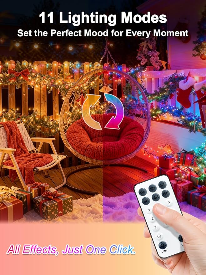 Christmas Lights with 300 LEDs, 100FT Connectable Plug in Fairy String Lights with Remote & Timer, IP65 Waterproof Lights for Yard, Garden, Christmas Décor (Color Changing + Warm White)