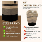 Laundry Hamper, 95L Tall Laundry Basket with Leather Handles, Rectangle Large Clothes Hamper for Organizing, Cotton Woven Laundry Baskets Storage Hampers for Bedroom, Nursery, Living Room