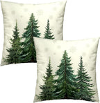 Pine Tree Throw Pillow Covers 18x18 in, Winter Snow Green Forest Decorative Pillow Cases Double-Sided Square Cushion Cover for Outdoor Home Living Room Bed Sofa Couch