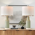 23.75" Modern Green Ceramic Table Lamp Set of 2 for Living Room, Farmhouse Bedside Nightstand Lamp for Bedroom Home Office Dorm