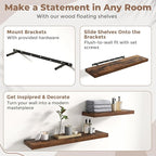 Floating Shelves for Wall with Invisible Brackets, Wall Mounted Engineered Wood Shelves with Wood Grain for Living Room, Bathroom, Kitchen Decor and Storage, Oak, 40"L Set of 2, Rustic Brown