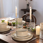 Famiware Star Dinnerware Set with Pasta Bowls, Service for 4 (16pcs), Ribbed Stoneware Plates and Bowls Dishes Sets - Chip & Scratch Resistant, Microwave & Dishwasher Safe, Cappuccino White