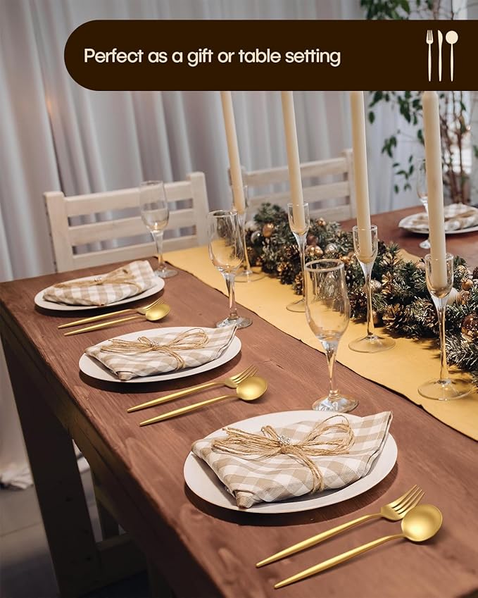 Stapava 30-Piece Matte Gold Silverware Set, Stainless Steel Gold Utensils Cutlery for 6, Satin Finish Flatware Includes Forks, Spoons and Knives for Home and Restaurant, Dishwasher Safe