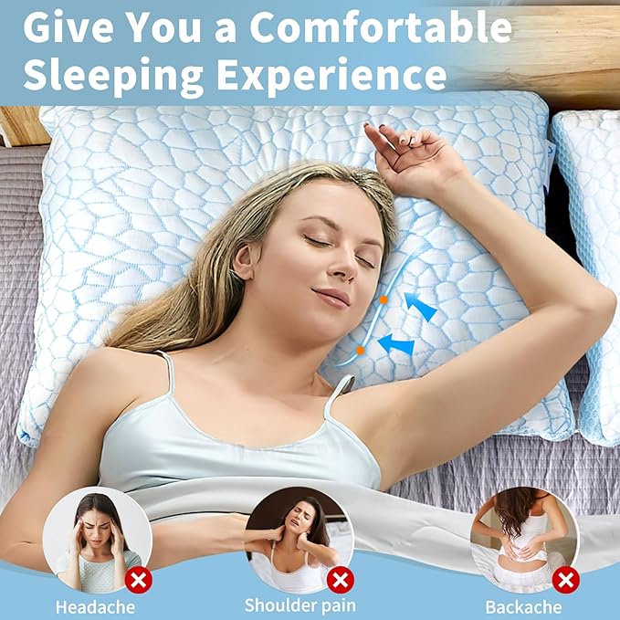 QUTOOL Cooling Pillows for Sleeping,Shredded Memory Foam Pillows King Size Set of 1,Adjustable Soft & Firm Gel Bed Pillow for Side, Back, Stomach Sleepers