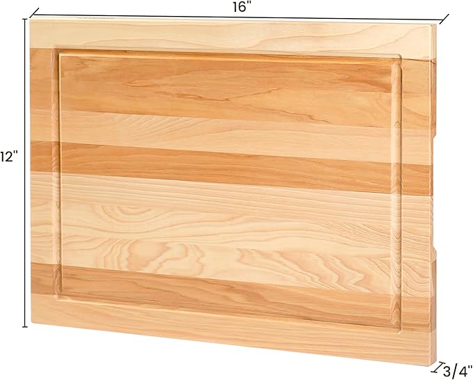 CONSDAN Wood Cutting Board for Kitchen, 16 x 12, USA Grown Solid Hickory Hardwood, Edge Grain, Chopping Board, Butcher Block with Juice Groove, Prefinished with Food-Safe Oil, 3/4" Thick