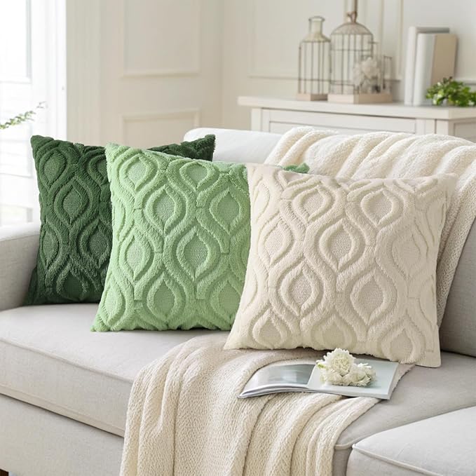 decorUhome Christmas Throw Pillow Covers 26x26 Inch Set of 2, Soft Plush Decorative Faux Fur Forest Elf Solid Couch Pillow Covers, Accent Farmhouse Neutral Square Euro Pillow Cases for Sofa