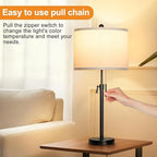 Black Table Lamps for Bedrooms Set of 2: 22" to 30" Height Adjustable Nightstand Lamps with White Linen Shade | Pull Chain Switch | Metal Base 丨3 Color Temperatures Included Beside Lamp (Black)