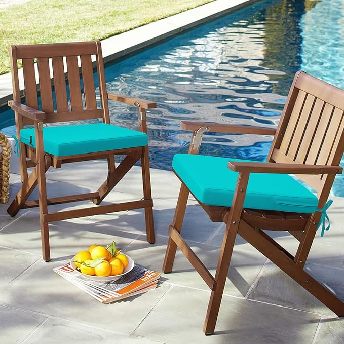 idee-home Outdoor Chair Cushions Set of 4, 17" x 16" Outdoor Seat Cushion Waterproof Patio Furniture with Ties, Dining Chair Pads