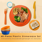 40-Piece Unbreakable Kids Dinnerware Set for Toddlers & Children, BPA-Free & Easy-Clean PP Plates and Bowls, Microwave & Dishwasher Safe, Complete Family Pack (Service for 8)