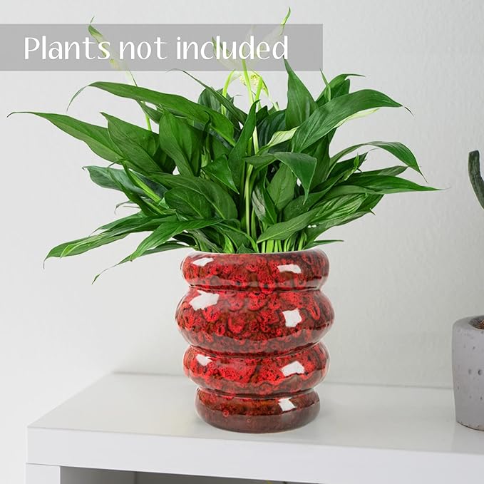 Ceramic 5 inch Plant Pot - Planter for Indoor Plants with Drainage Hole, Flower Pots for Orchid, Succulent,Outdoor Plants, Modern Glaze Planters for Home Office Decor Gift