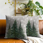 Christmas Pillow Covers 22x 22 Inch Pack of 2,Grey Xmas Tree Snow Winter Decorative Cotton Square Throw Pillowcases,Christmas Decor for Bedroom Sofa Couch Cushion