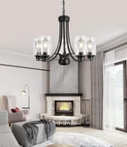 Contemporary 5 Light Glass Chandelier Black Traditional Chandeliers Kitchen Dining Room Lighting Fixtures Hanging Pendant Light Industrial Flush Mount Ceiling Light