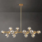 16-Light Globe Sputnik Chandelier, Mid Century Modern Light Fixture Over Table, Brass Gold Linear Chandeliers for Dining Room and Kitchen Island (Smoke Grey Glass Bubble Shades, 40 Inch)