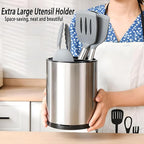 Kitchen Utensil Holder, Extra Large 360° Rotating Cooking Utensil Holder for Countertop, Stainless Steel Organizer Silverware Caddy 3 Compartment Flatware with Removable Base（Silvery）