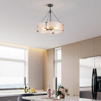 XINGQI Black Glass Chandeliers Modern 4-Light Farmhouse Pendant Lighting Fixtures Elegant Round Chandeliers for Dining Room Kitchen Island Living Room Entryway