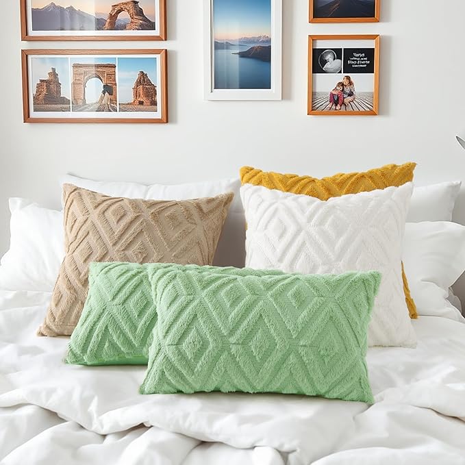 decorUhome Couch Throw Pillow Covers 24x24 Set of 2, Decorative Soft Plush Faux Wool Neutral Accent Pillow Covers for Bed Sofa Living Room, Sage Green