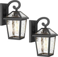Outdoor Lights Fixtures Wall Mount, Outdoor Wall Lantern with Water Ripple Glass, Waterproof Outside Exterior Wall Sconce Lights Fixture for House, Front Porch, Patio, Matte Black, 2Packs