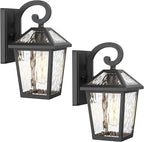Outdoor Lights Fixtures Wall Mount, Outdoor Wall Lantern with Water Ripple Glass, Waterproof Outside Exterior Wall Sconce Lights Fixture for House, Front Porch, Patio, Matte Black, 2Packs