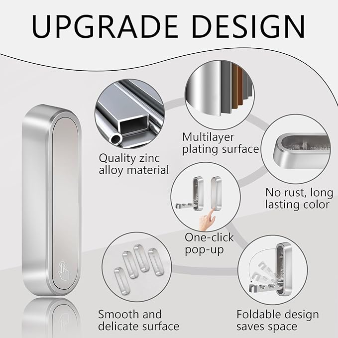 2PCS Foldable Wall Hooks, Heavy Duty Zinc Alloy Folding Wall Hooks,Folding Coat Hooks, Flip Down Hook for Hanging Coats, Bags, Hats, Cooking Utensil, Bathrobes, Keys (Silver)