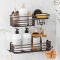 LEVERLOC Shower Caddy Suction Cup, 2 Pack Shelves for Inside with Hooks and Soap Holder, NO-Drilling Bathroom Holder, Rustproof Meatl Bathroom Organizer, Brown
