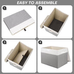 Large 17" 42 Quarts Collapsible Stackable Storage Bins with Lids [3-Pack] Foldable Fabric Linen Storage Boxes Cube, Closet Organizer Baskets with Label (16.7 x 12 x 12", Gray & White)