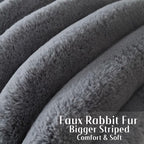 FUTEI Grey Decorative Throw Pillow Covers 16x16 Inch Set of 2, Square Soft Faux Rabbit Fur Big Striped Cushion Cover,Home Decor for Couch Sofa Bed Living Room
