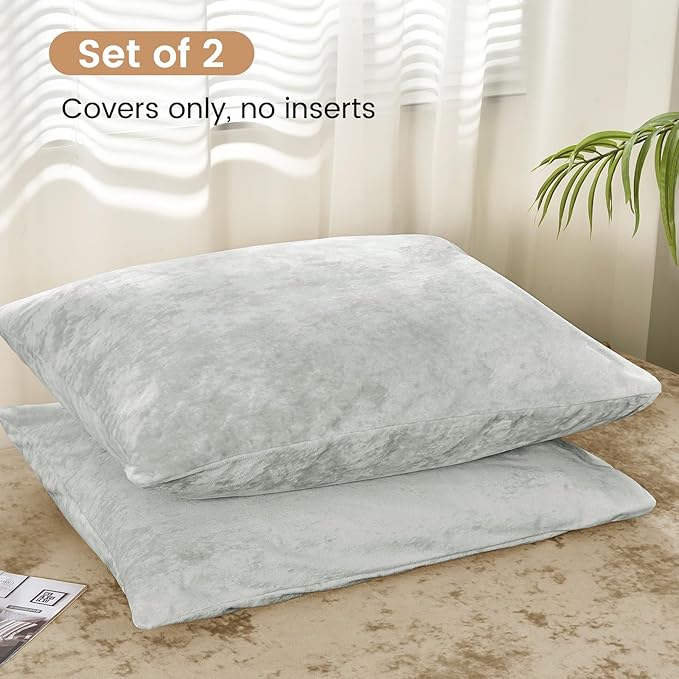 PHF Truly Velvet Pillowcases King Size, No Insert, 2 Pack Ultra Soft Breathable Pillow Shams Covers with Envelope Closure, 20" X 36" Luxury Cozy Warm Fuzzy Flannel, Silver Grey