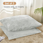 PHF Truly Velvet Pillowcases King Size, No Insert, 2 Pack Ultra Soft Breathable Pillow Shams Covers with Envelope Closure, 20" X 36" Luxury Cozy Warm Fuzzy Flannel, Silver Grey