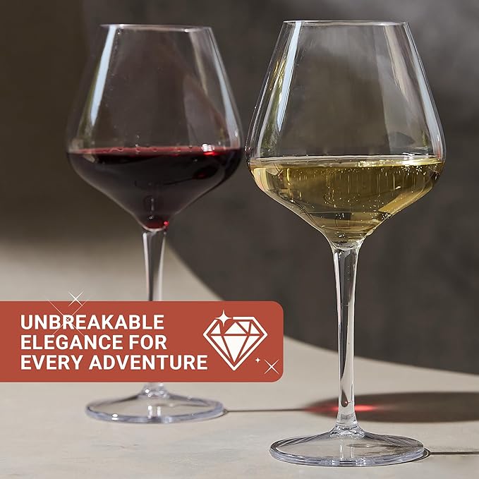 Tritan-Plastic Floating Red Wine Glasses for Pool Set of 4, 18 oz Holiday Drinkware Durable Wine Glasses with Long Stem, Ideal for Home, Party, Wedding, Beach