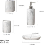 ZCCZ Bathroom Accessory Set, 4 Pcs Marble Look Bathroom Vanity Countertop Bathroom Décor Sets Accessories with Soap Dispenser, Toothbrush Holder Set, Tumbler, Soap Dish