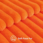 decorUhome Faux Fur Fall Throw Pillow Covers 26x26 Set of 2, Decorative Soft Plush Striped Neutral Couch Euro Pillow Covers with Velvet Back for Sofa, Bed, Living Room Home Decor, Orange