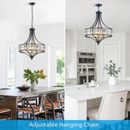 XINGQI Black Crystal Chandeliers for Dining Room, 21.6" Large Rustic Farmhouse Chandelier with Round Metal Shade, 6-Light Dining Room Light Fixture for Kitchen Island Hallway Bedroom