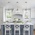 Pendant Lights Kitchen Island: Brushed Nickel Light Fixture Farmhouse with Clear Glass - 10 Inch Mid Century Globe Kitchen Lighting Fixtures Ceiling for Hallway