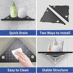 Corner Shower Shelves 2-Pcs, 10” Rustproof 304 Stainless Steel Shower Corner Shelf with Razor Holder, No Drilling Bathroom Shower Shelf for Tiled Wall (Matte Black Style 1)