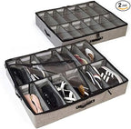 storageLAB Slim Under Bed Storage Containers, Closet Organizers with Sturdy Handles for Clothes, Comforters, and Accessories, Use Under or at the End of the Bed - 2 Pack, Adjustable Dividers, Grey