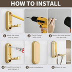 4Pcs Foldable Wall Hooks, Zinc Alloy Folding Hook Gold, Heavy Duty Folding Coat Hooks Wall Mounted for Hanging Coat Towels Bags Keys (Gold, 4 Pack)
