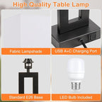 22" Tall Modern Living Room Lamps - Touch Bedside Lamps with USB C+A, 3 Way Dimmable for Bedroom End Tables Set of 2 (White & Black)