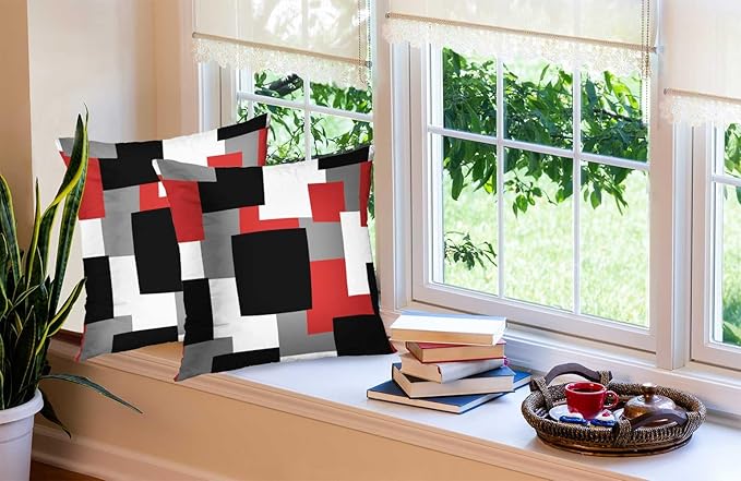 CAPSCEOLL Geometric Throw Pillow Covers 16X16 Set of 2 Soft Geometry Black Red White and Gray Pillow Cases Cushion Covers for Living Room Bedroom Decorative Throw Pillowcases for Sofa Couch Chair
