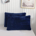 XeGe Faux Fur Throw Pillow Cases, Plush Shaggy Ultra Soft Pillow Covers, Fluffy Crystal Velvet Decorative Pillowcases, Furry Fuzzy Pillow Shams Zipper Closure, Set of 2 (King, Navy Blue)