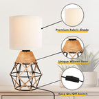 Hamilyeah Table Lamps Set of 2 with On/Off Switch, Farmhouse Woven Bedside Lamps for Night Stands with Beige Linen Fabric Shade for Bedroom, Living Room